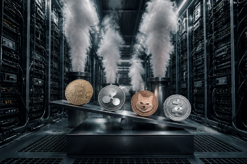 Gwałtowny skok wolumenu obrotów na aktywach BTC, XRP, SHIB oraz ZEC sygnalizuje możliwy zwrot i korektę rynkową.