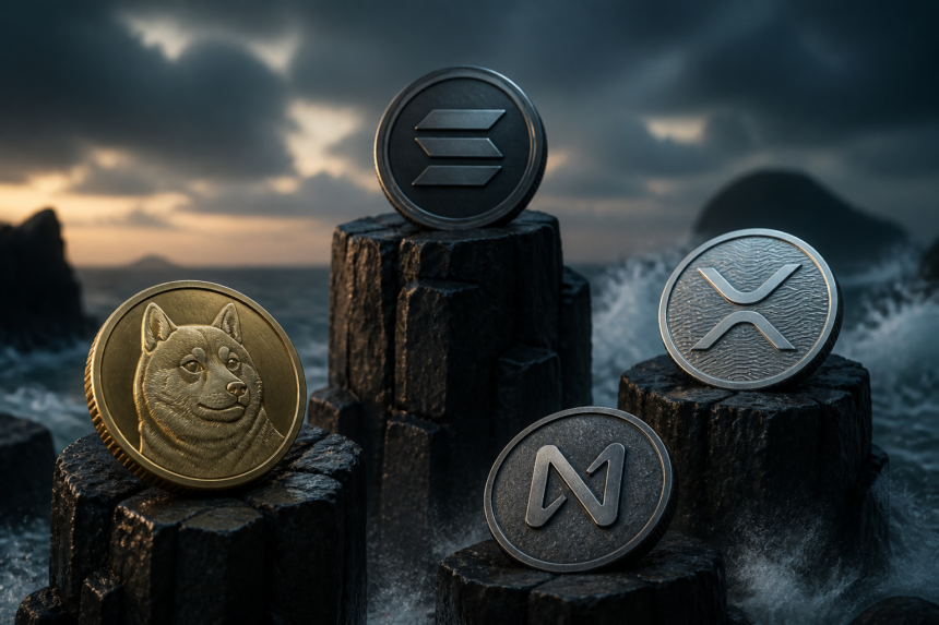 Zróżnicowana dynamika cenowa na rynku kryptowalut 26 sierpnia: aktywa SOL, DOGE, XRP oraz NEAR na odmiennych poziomach.