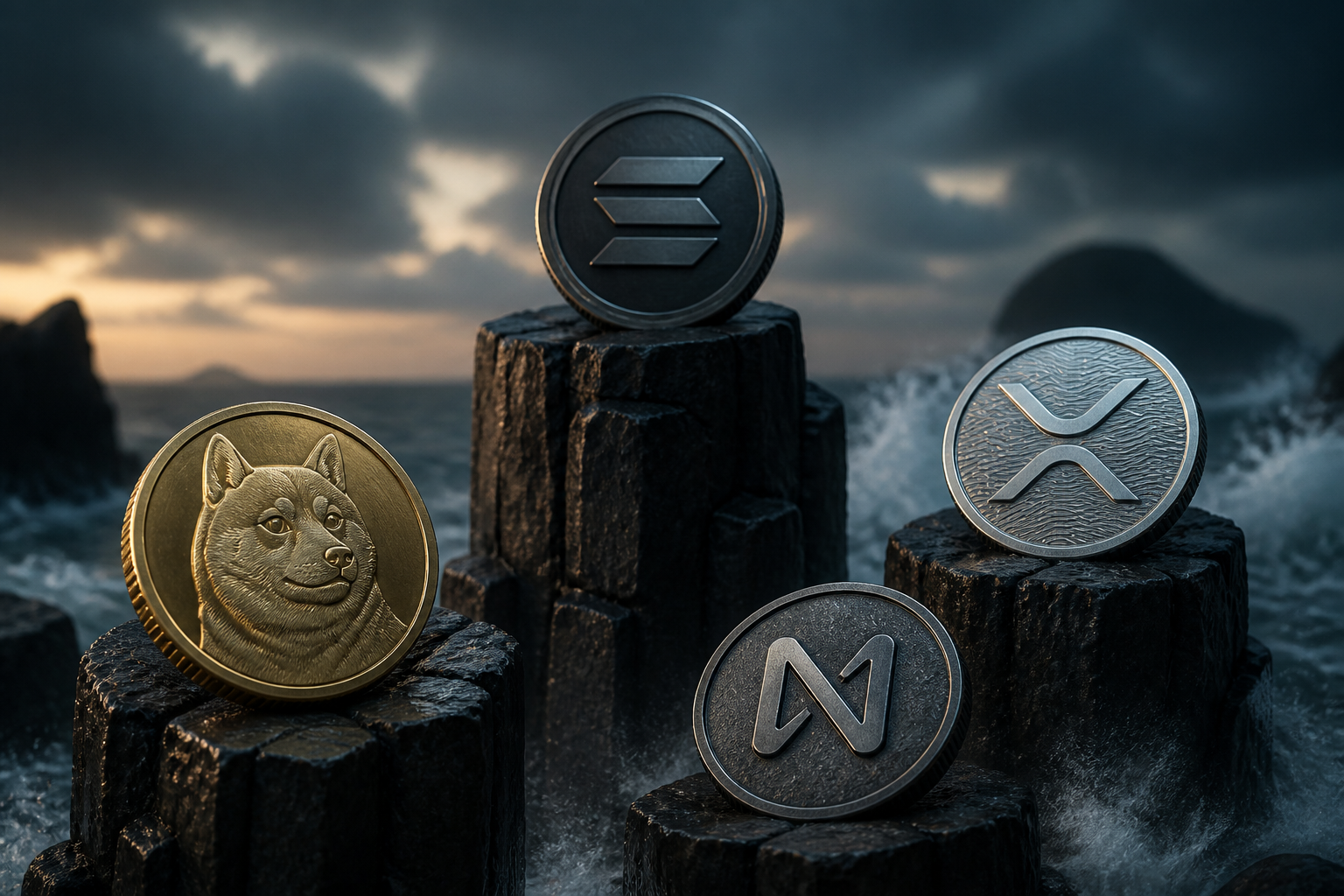 Zróżnicowana dynamika cenowa na rynku kryptowalut 26 sierpnia: aktywa SOL, DOGE, XRP oraz NEAR na odmiennych poziomach.